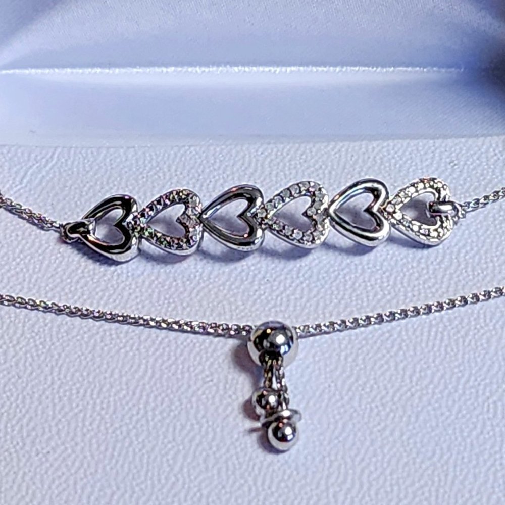 Sterling Diamond Hearts Adjustable Bracelet